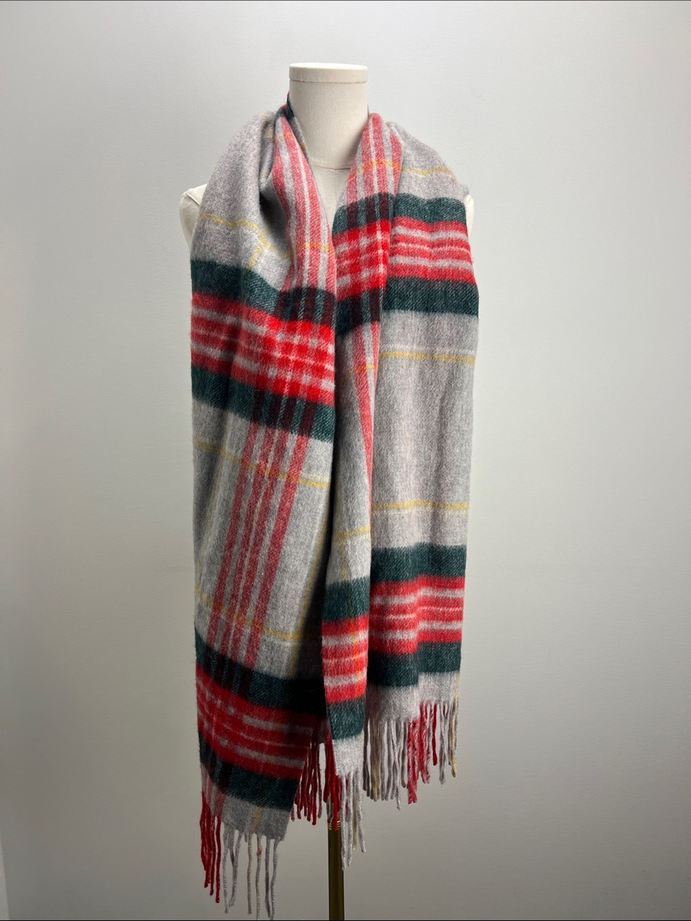 J. Crew Brushed Wool Tartan Plaid Scarf Large Cozy Winter Warm Womens Unisex